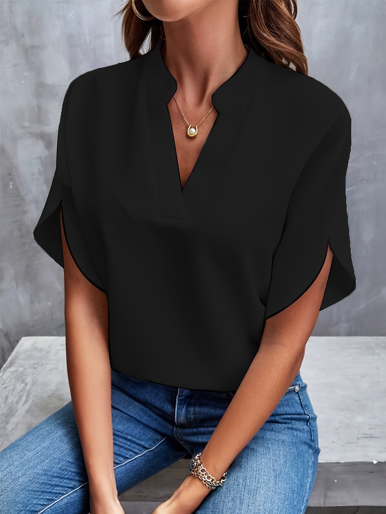 NOUVEAU RICHE Blusenshirt Damen Elegantes Oberteil Mit Modernem Schnitt Schwarz