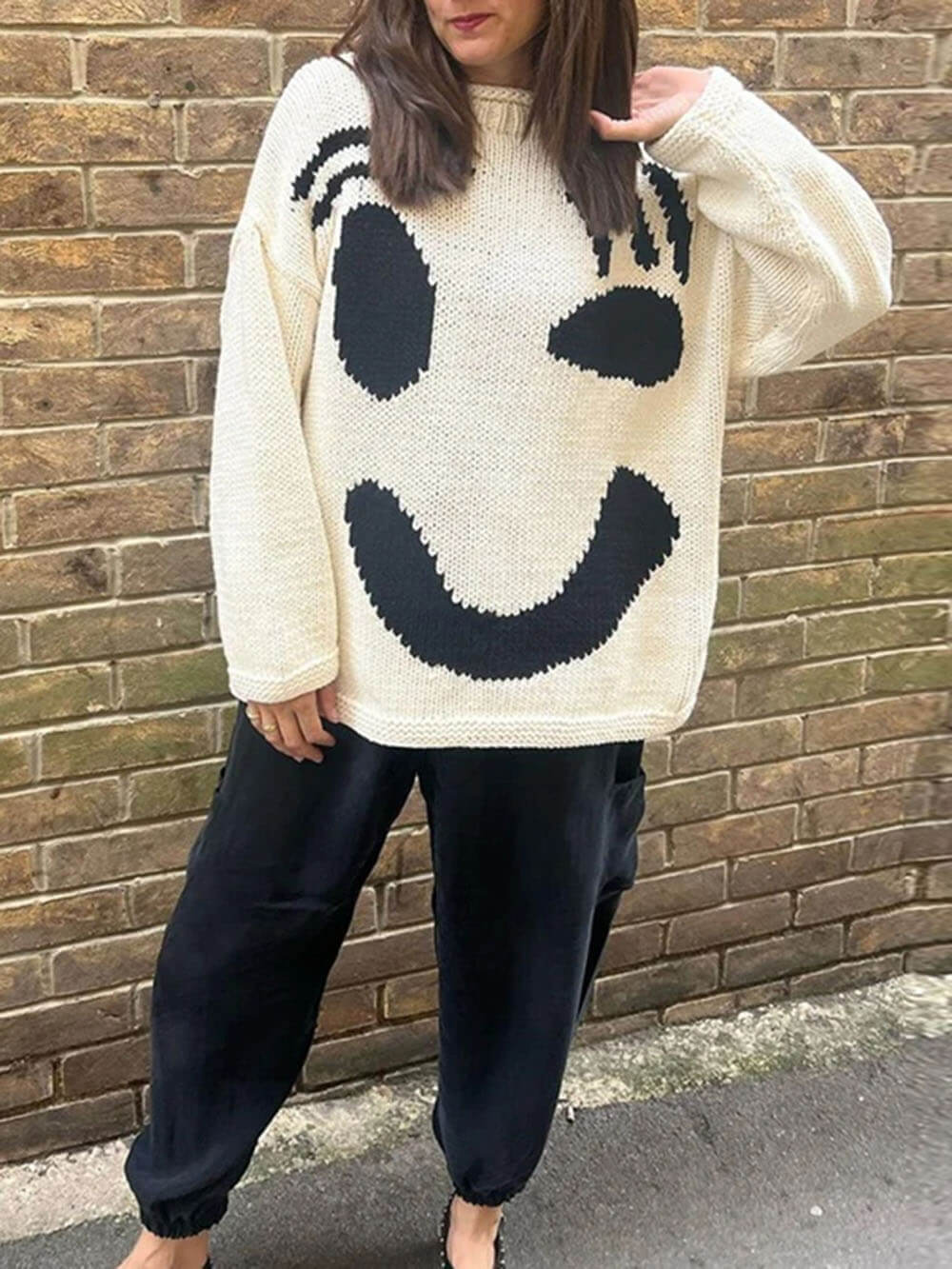 NOUVEAU RICHE Happy Sunday Feel Good Strickpullover für gemütlichen Komfort Beige