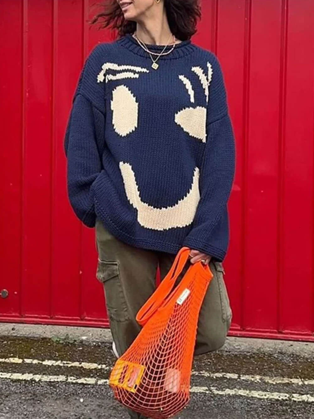 NOUVEAU RICHE Happy Sunday Feel Good Strickpullover für gemütlichen Komfort Marineblau