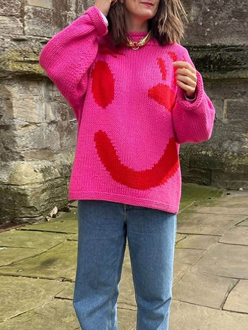 NOUVEAU RICHE Happy Sunday Feel Good Strickpullover für gemütlichen Komfort Rosa