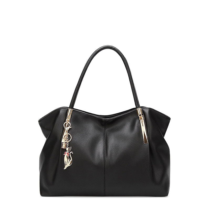 NOUVEAU RICHE Handtasche Aus Hochwertigem Veganem Leder Mit Weichem Innenfutter Und Goldfarbenen Metallelementen Schwarz