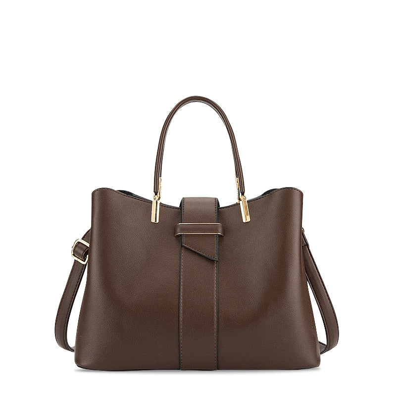 NOUVEAU RICHE Vegane Leder Handtasche Mit Goldfarbenen Metallteilen 31 cm Stilvolles Und Funktionales Accessoire Kaffee | Noch 3 auf Lager