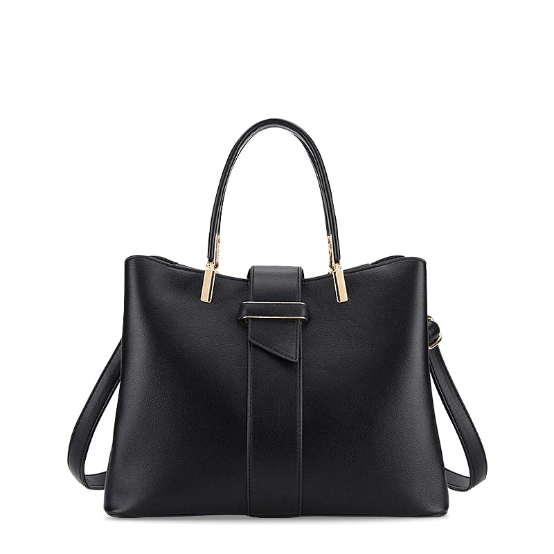 NOUVEAU RICHE Vegane Leder Handtasche Mit Goldfarbenen Metallteilen 31 cm Stilvolles Und Funktionales Accessoire Schwarz