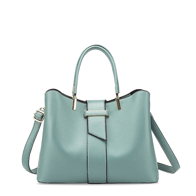 NOUVEAU RICHE Vegane Leder Handtasche Mit Goldfarbenen Metallteilen 31 cm Stilvolles Und Funktionales Accessoire Grün