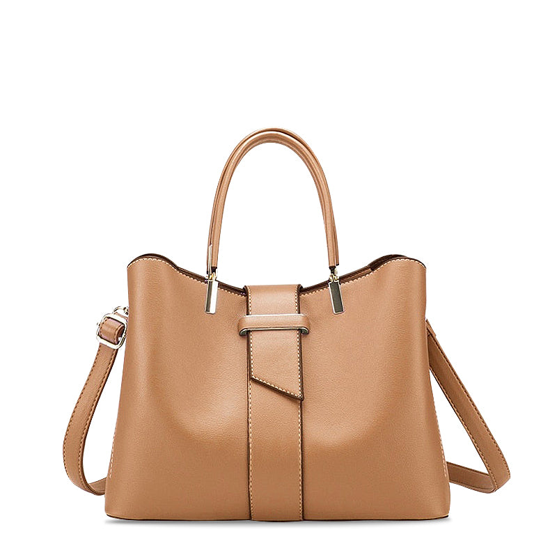 NOUVEAU RICHE Vegane Leder Handtasche Mit Goldfarbenen Metallteilen 31 cm Stilvolles Und Funktionales Accessoire Braun