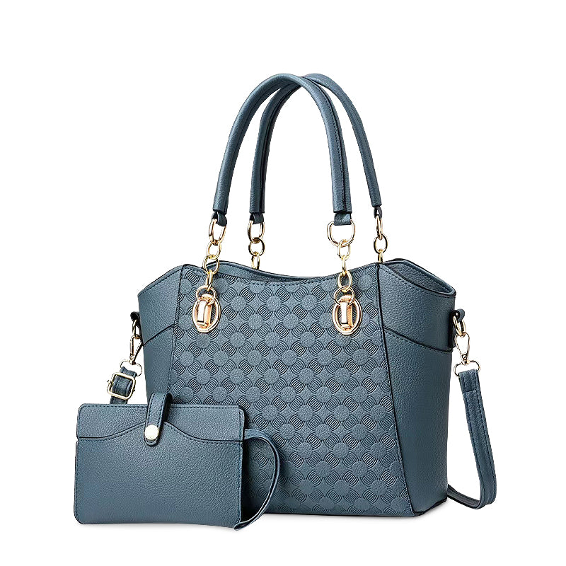 NOUVEAU RICHE Die Andrea Tragetasche Aus Hochwertigem Veganem Leder Mit Weichem Innenfutter Und Goldfarbenen Metallelementen blau