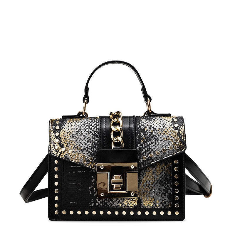 NOUVEAU RICHE Elegante Handtasche Aus Hochwertigem Veganem Leder Mit Weichem Innenfutter Und Goldfarbenen Elementen Für Stilvolle Auftritte Schwarzgold