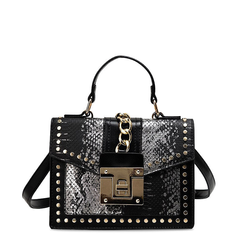 NOUVEAU RICHE Elegante Handtasche Aus Hochwertigem Veganem Leder Mit Weichem Innenfutter Und Goldfarbenen Elementen Für Stilvolle Auftritte Schwarz Silber