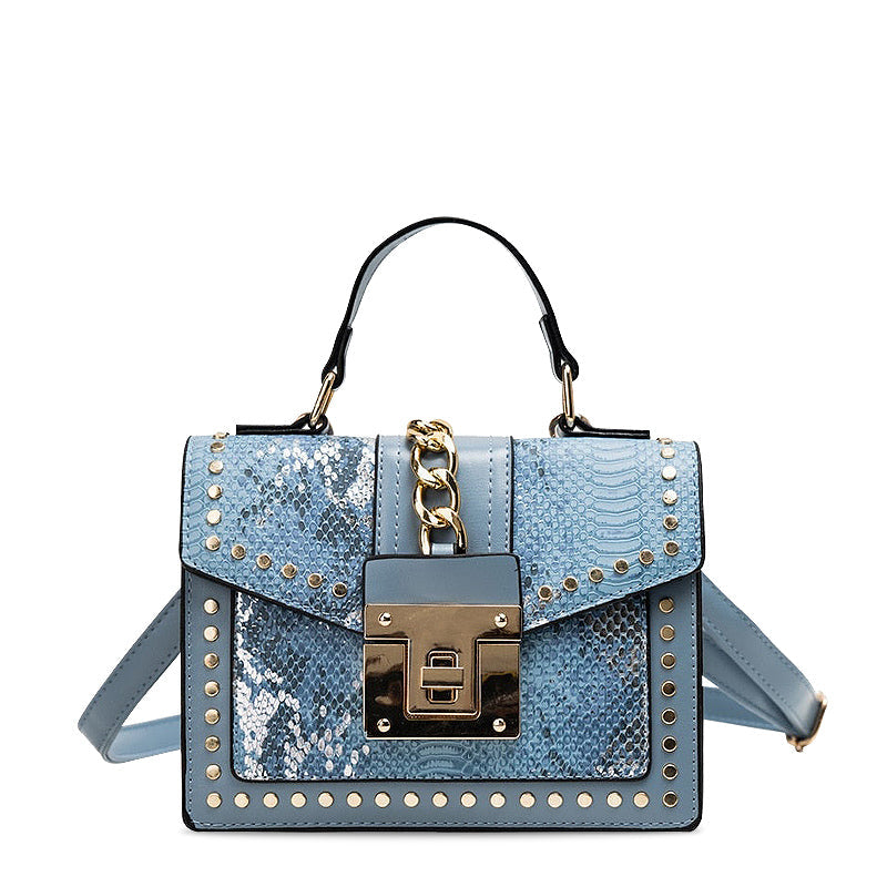 NOUVEAU RICHE Elegante Handtasche Aus Hochwertigem Veganem Leder Mit Weichem Innenfutter Und Goldfarbenen Elementen Für Stilvolle Auftritte Blau