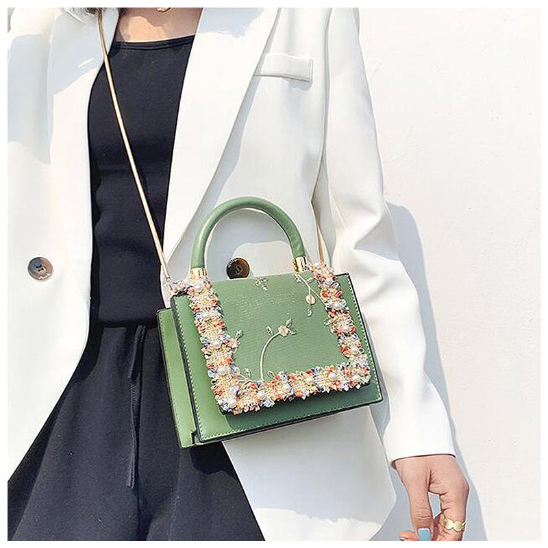 NOUVEAU RICHE Vegan Leder Handtasche Für Damen Mit Goldfarbenen Metallakzenten Und Weichem Innenfutter Ideal Für Jedes Outfit Grün