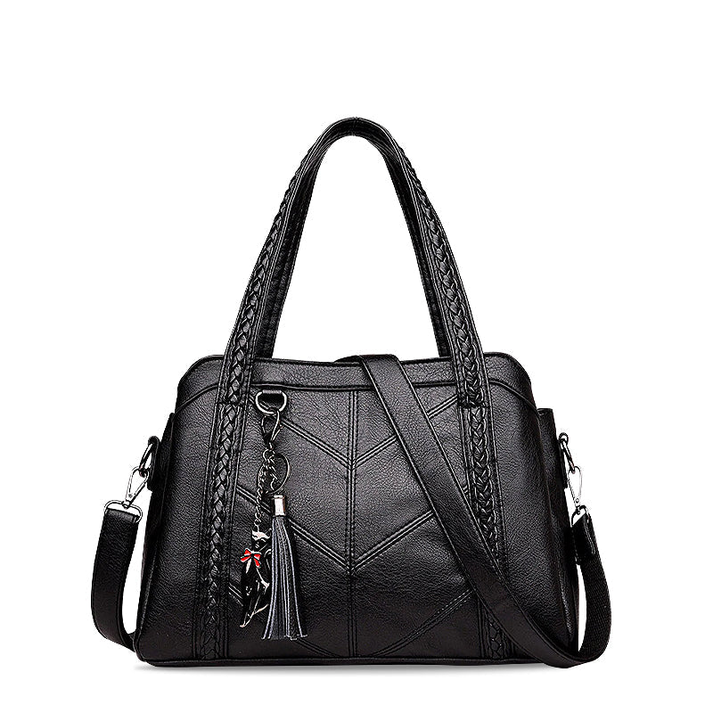 NOUVEAU RICHE Elegante Handtasche Aus Hochwertigem Veganem Leder Mit Silberfarbener Hardware Für Stilvolle Outfits 31 cm Breite Schwarz