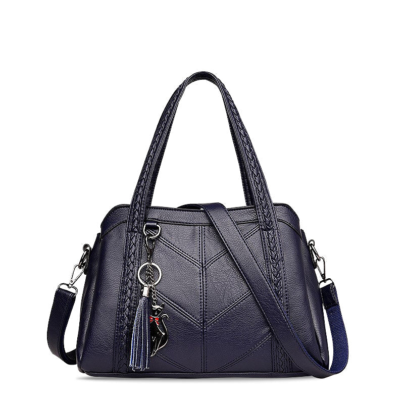 NOUVEAU RICHE Elegante Handtasche Aus Hochwertigem Veganem Leder Mit Silberfarbener Hardware Für Stilvolle Outfits 31 cm Breite Dunkelblau
