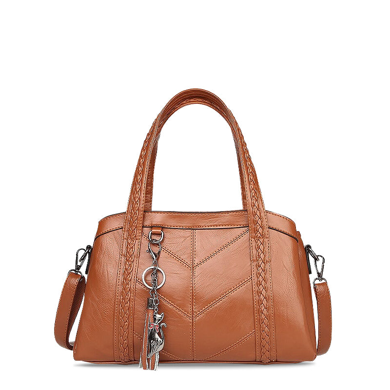 NOUVEAU RICHE Elegante Handtasche Aus Hochwertigem Veganem Leder Mit Silberfarbener Hardware Für Stilvolle Outfits 31 cm Breite Braun