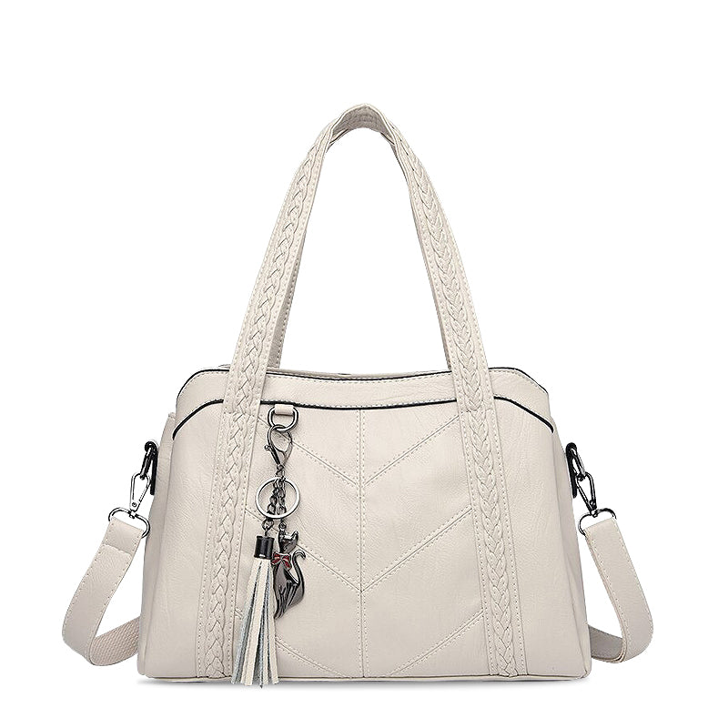 NOUVEAU RICHE Elegante Handtasche Aus Hochwertigem Veganem Leder Mit Silberfarbener Hardware Für Stilvolle Outfits 31 cm Breite Weiß