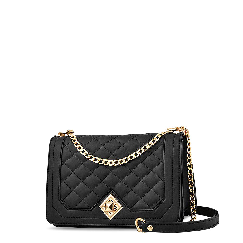 NOUVEAU RICHE Daphne Crossbody Tasche Aus Hochwertigem Veganem Leder Mit Weichem Innenfutter Und Goldfarbener Hardware Schwarz