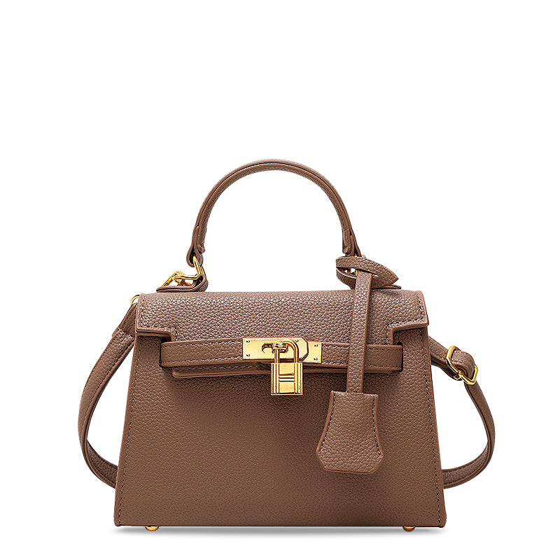 NOUVEAU RICHE Stilvolle Handtasche Aus Hochwertigem Veganem Leder Mit Weichem Innenfutter Und Goldfarbenen Metallteilen Khaki