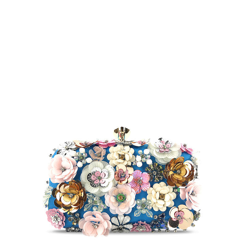 NOUVEAU RICHE Vegane Leder Clutch Tasche mit Weichem Innenfutter und Goldfarbenen Metallteilen für Stilvolle Abendveranstaltungen Blau