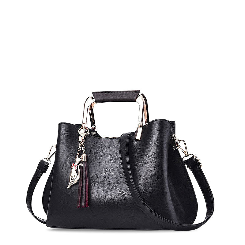 NOUVEAU RICHE Hochwertige Vegane Leder Handtasche Mit Weichem Innenfutter Und Goldfarbenen Metallelementen Schwarz