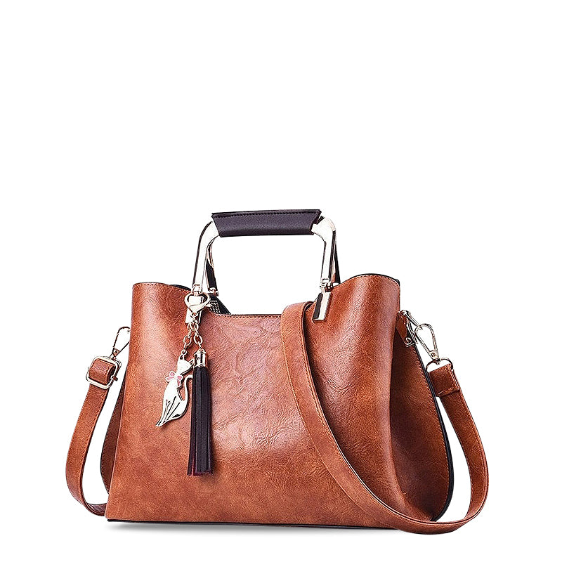NOUVEAU RICHE Hochwertige Vegane Leder Handtasche Mit Weichem Innenfutter Und Goldfarbenen Metallelementen Braun