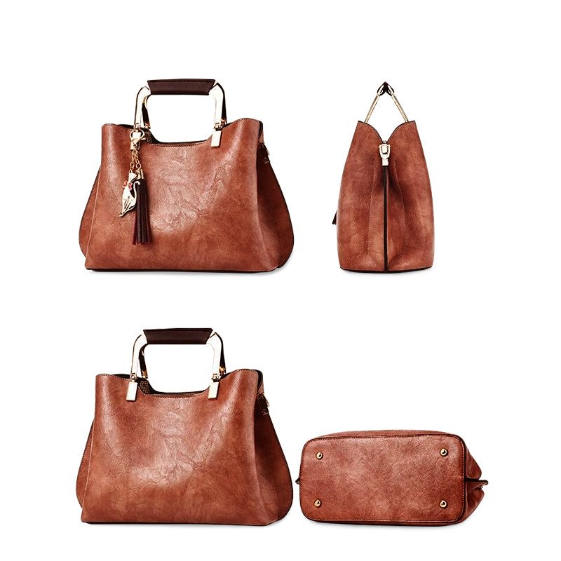 NOUVEAU RICHE Hochwertige Vegane Leder Handtasche Mit Weichem Innenfutter Und Goldfarbenen Metallelementen