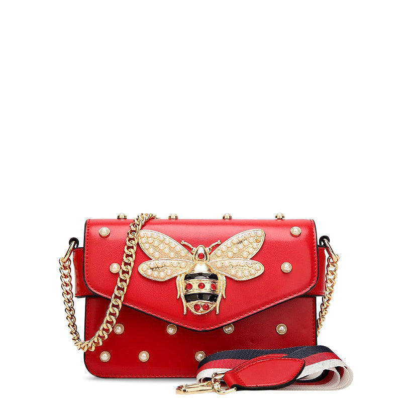 NOUVEAU RICHE Umhängetasche Aus Veganem Leder Mit Goldfarbenen Metallteilen Ideal Für Jeden Anlass 21 cm X 8 Zoll Stilvolle Und Funktionale Handtasche Rot