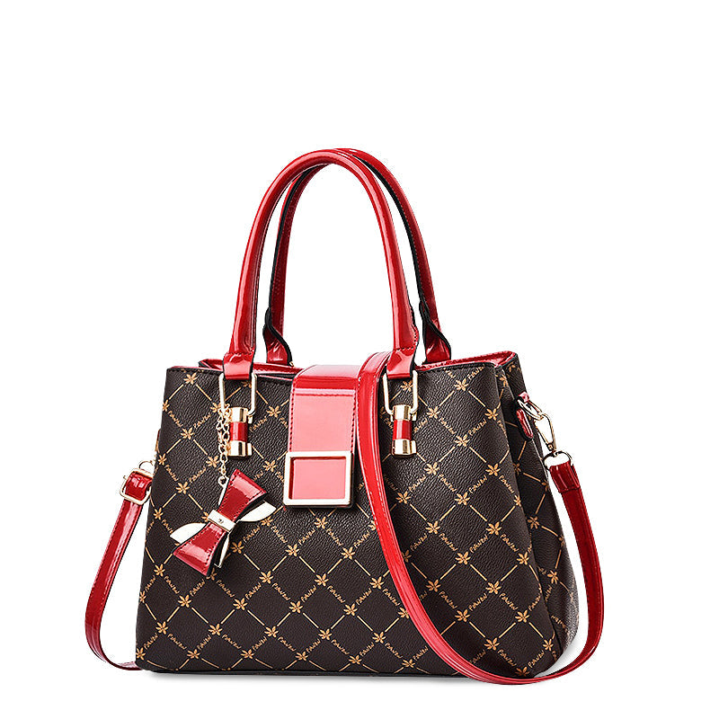 NOUVEAU RICHE Handtasche Aus Hochwertigem Veganem Leder Mit Goldfarbenen Metallteilen 32 Cm Breit Und 22 Cm Hoch Für Stilvolle Outfits Braun Rot