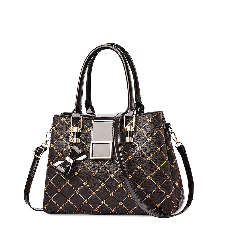 NOUVEAU RICHE Handtasche Aus Hochwertigem Veganem Leder Mit Goldfarbenen Metallteilen 32 Cm Breit Und 22 Cm Hoch Für Stilvolle Outfits Braun Schwarz