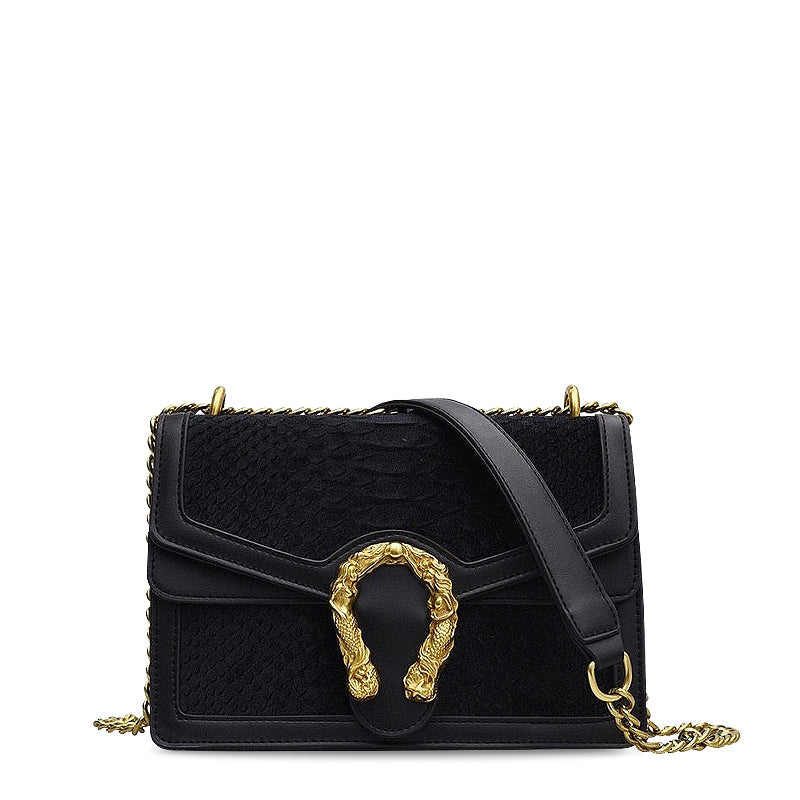NOUVEAU RICHE Stilvolle Crossbody Bag Aus 100 Prozent Hochwertigem Veganem Leder Mit Weichem Innenfutter Und Goldfarbenen Details Schwarz