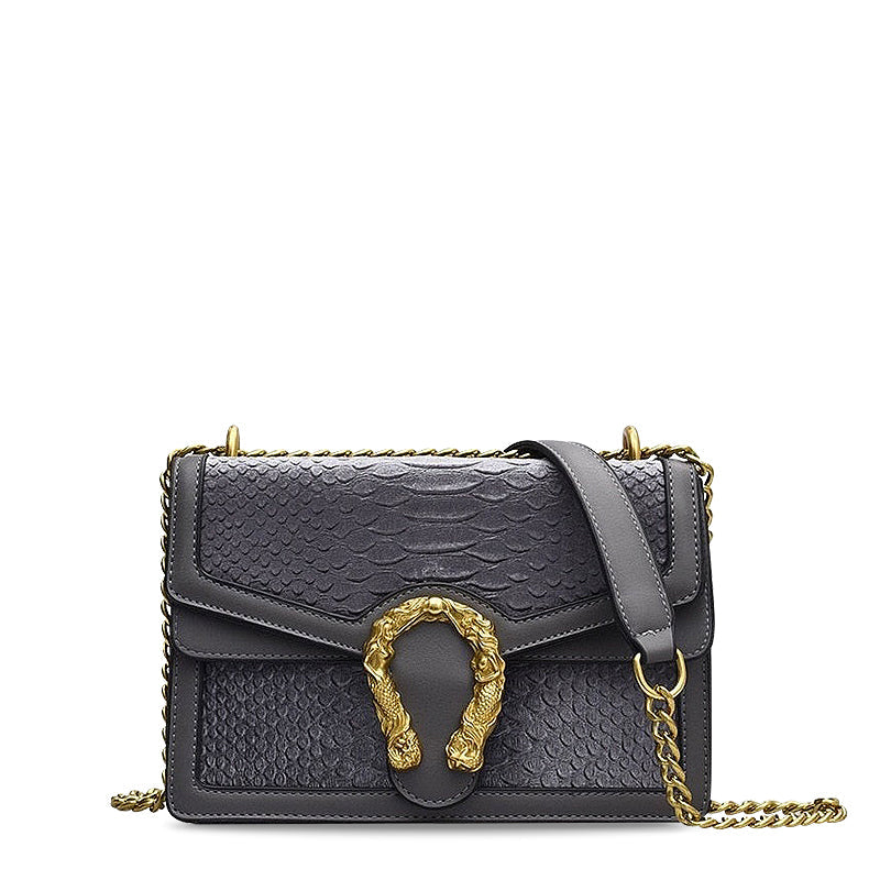 NOUVEAU RICHE Stilvolle Crossbody Bag Aus 100 Prozent Hochwertigem Veganem Leder Mit Weichem Innenfutter Und Goldfarbenen Details Grau