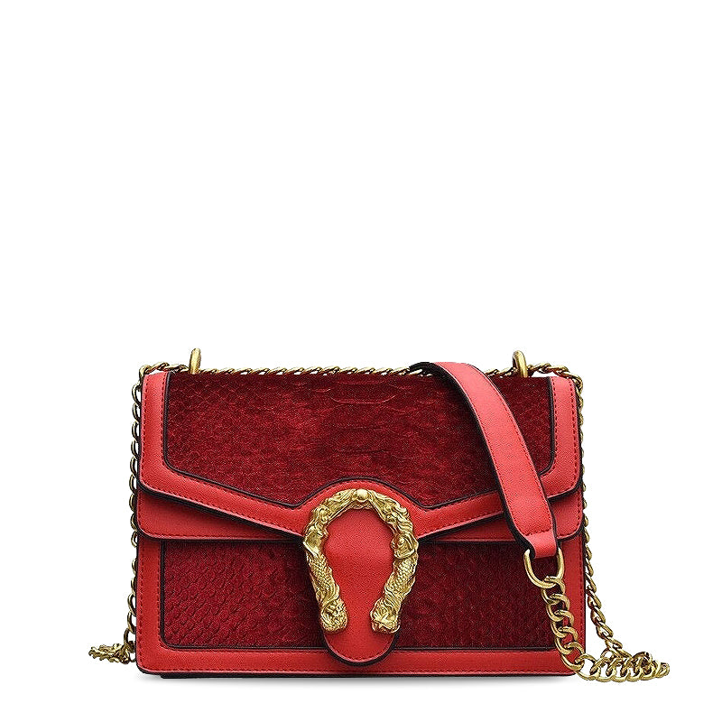 NOUVEAU RICHE Stilvolle Crossbody Bag Aus 100 Prozent Hochwertigem Veganem Leder Mit Weichem Innenfutter Und Goldfarbenen Details Rot