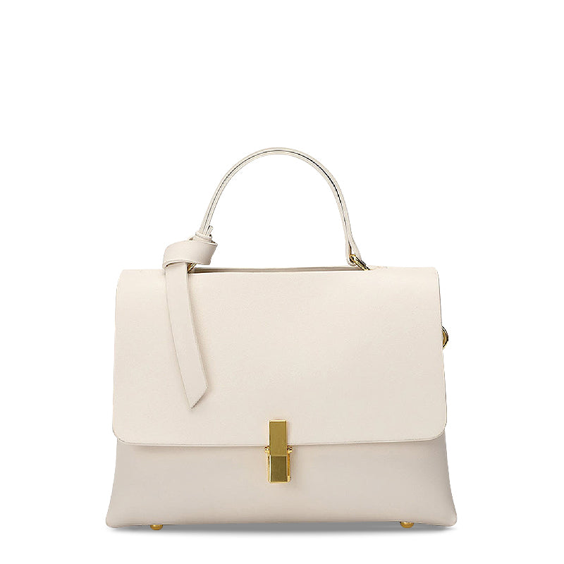 NOUVEAU RICHE Edle Handtasche Aus Hochwertigem Veganem Leder Mit Goldfarbenen Metallelementen Ideal Für Jeden Anlass Weiß