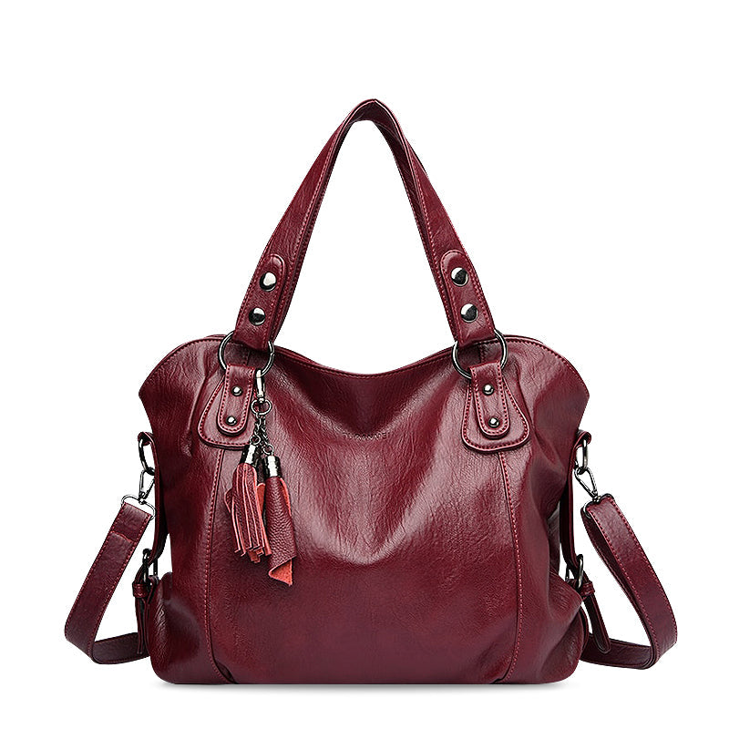 NOUVEAU RICHE Schwarze Veganleder Einkaufstasche Mit Weichem Innenfutter Stilvolle Und Funktionale Handtasche Für Jedes Outfit Weinrot