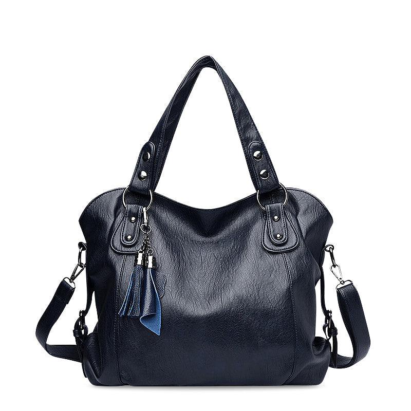 NOUVEAU RICHE Schwarze Veganleder Einkaufstasche Mit Weichem Innenfutter Stilvolle Und Funktionale Handtasche Für Jedes Outfit Dunkelblau