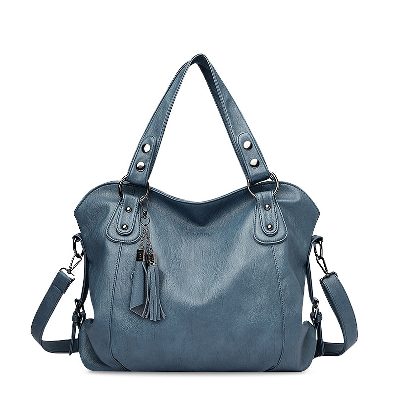 NOUVEAU RICHE Schwarze Veganleder Einkaufstasche Mit Weichem Innenfutter Stilvolle Und Funktionale Handtasche Für Jedes Outfit Hellblau