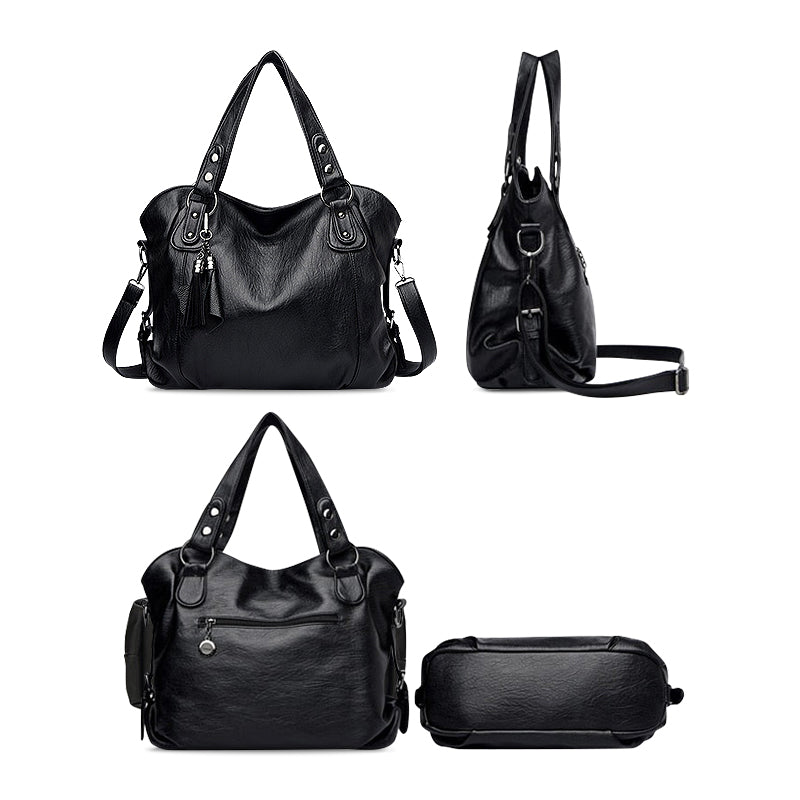 NOUVEAU RICHE Schwarze Veganleder Einkaufstasche Mit Weichem Innenfutter Stilvolle Und Funktionale Handtasche Für Jedes Outfit