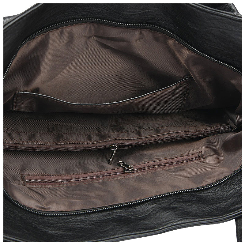 NOUVEAU RICHE Schwarze Veganleder Einkaufstasche Mit Weichem Innenfutter Stilvolle Und Funktionale Handtasche Für Jedes Outfit