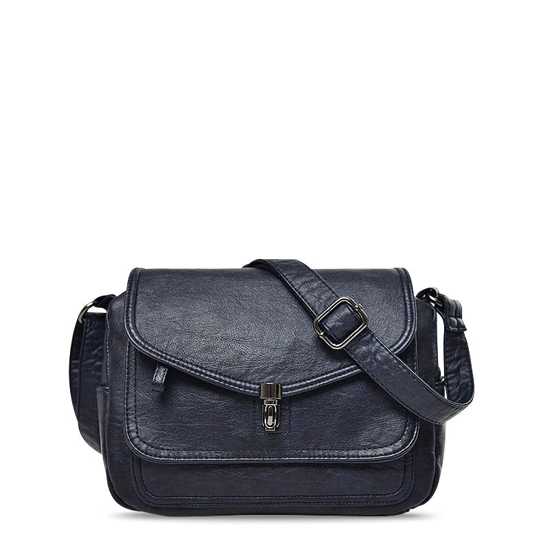 NOUVEAU RICHE Kreuzbody Tasche Aus Hochwertigem Veganem Leder Mit Weichem Innenfutter Und Schwarzer Hardware Retro Blau