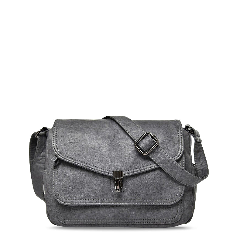 NOUVEAU RICHE Kreuzbody Tasche Aus Hochwertigem Veganem Leder Mit Weichem Innenfutter Und Schwarzer Hardware Retro Grau