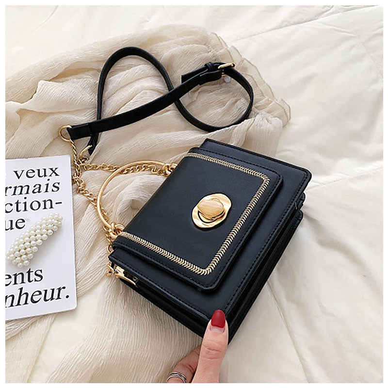 NOUVEAU RICHE Elegante Handtasche Aus Hochwertigem Veganem Leder Mit Weichem Innenfutter Und Goldfarbenen Metallteilen Schwarz