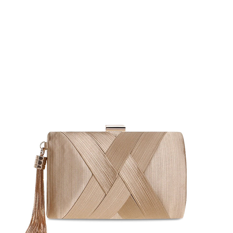 NOUVEAU RICHE Vegan Leder Clutch Tasche mit Goldfarbenen Metallteilen und Weichem Innenfutter für Elegante Abendmode Gold