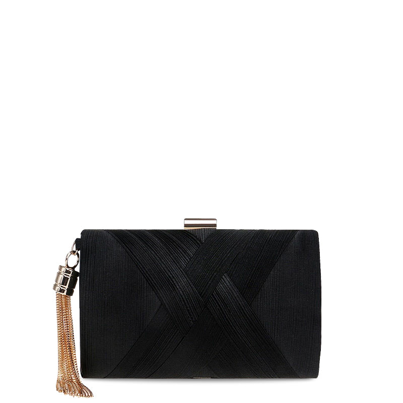 NOUVEAU RICHE Vegan Leder Clutch Tasche mit Goldfarbenen Metallteilen und Weichem Innenfutter für Elegante Abendmode Schwarz
