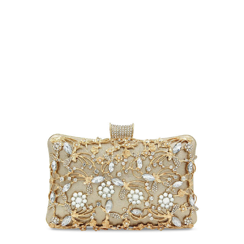 NOUVEAU RICHE Vegane Leder Clutch Tasche Mit Goldfarbenen Metallteilen Und Weichem Innenfutter Ideal Für Festliche Anlässe Und Alltagsgebrauch Gold