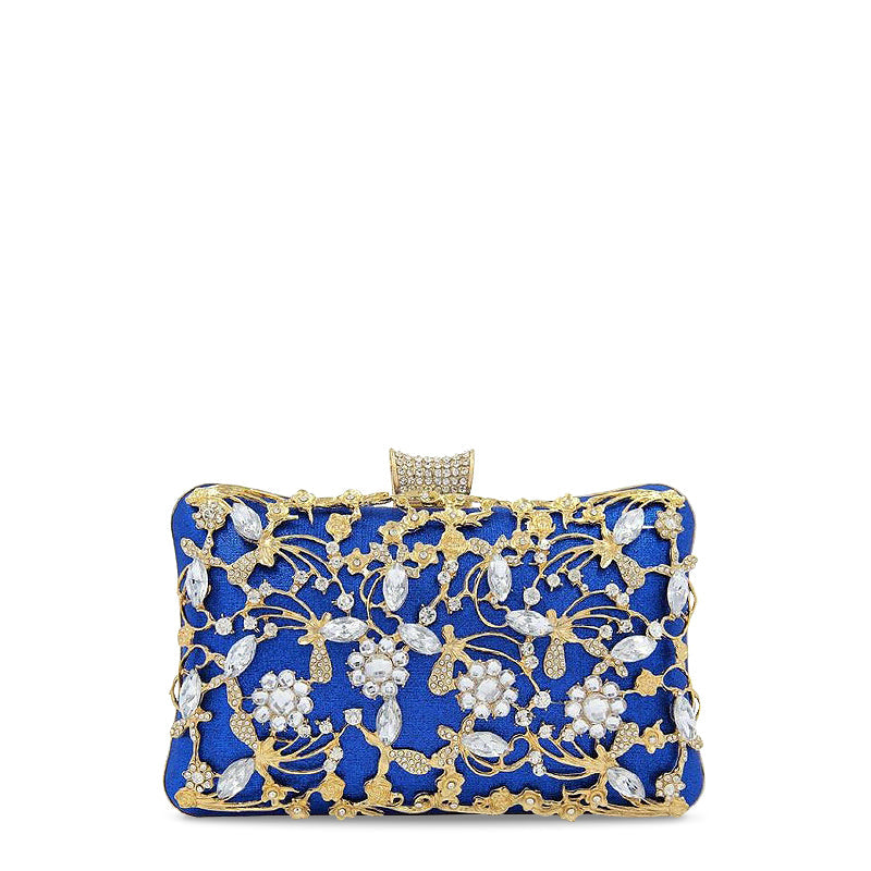NOUVEAU RICHE Vegane Leder Clutch Tasche Mit Goldfarbenen Metallteilen Und Weichem Innenfutter Ideal Für Festliche Anlässe Und Alltagsgebrauch Blau