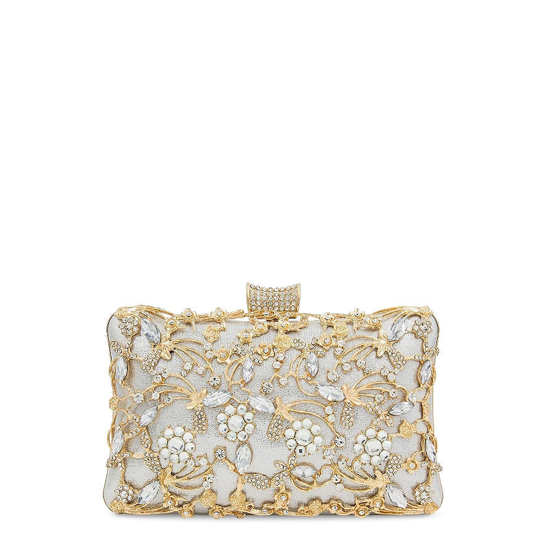 NOUVEAU RICHE Vegane Leder Clutch Tasche Mit Goldfarbenen Metallteilen Und Weichem Innenfutter Ideal Für Festliche Anlässe Und Alltagsgebrauch Silber