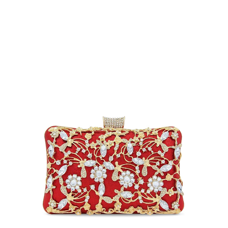 NOUVEAU RICHE Vegane Leder Clutch Tasche Mit Goldfarbenen Metallteilen Und Weichem Innenfutter Ideal Für Festliche Anlässe Und Alltagsgebrauch Rot