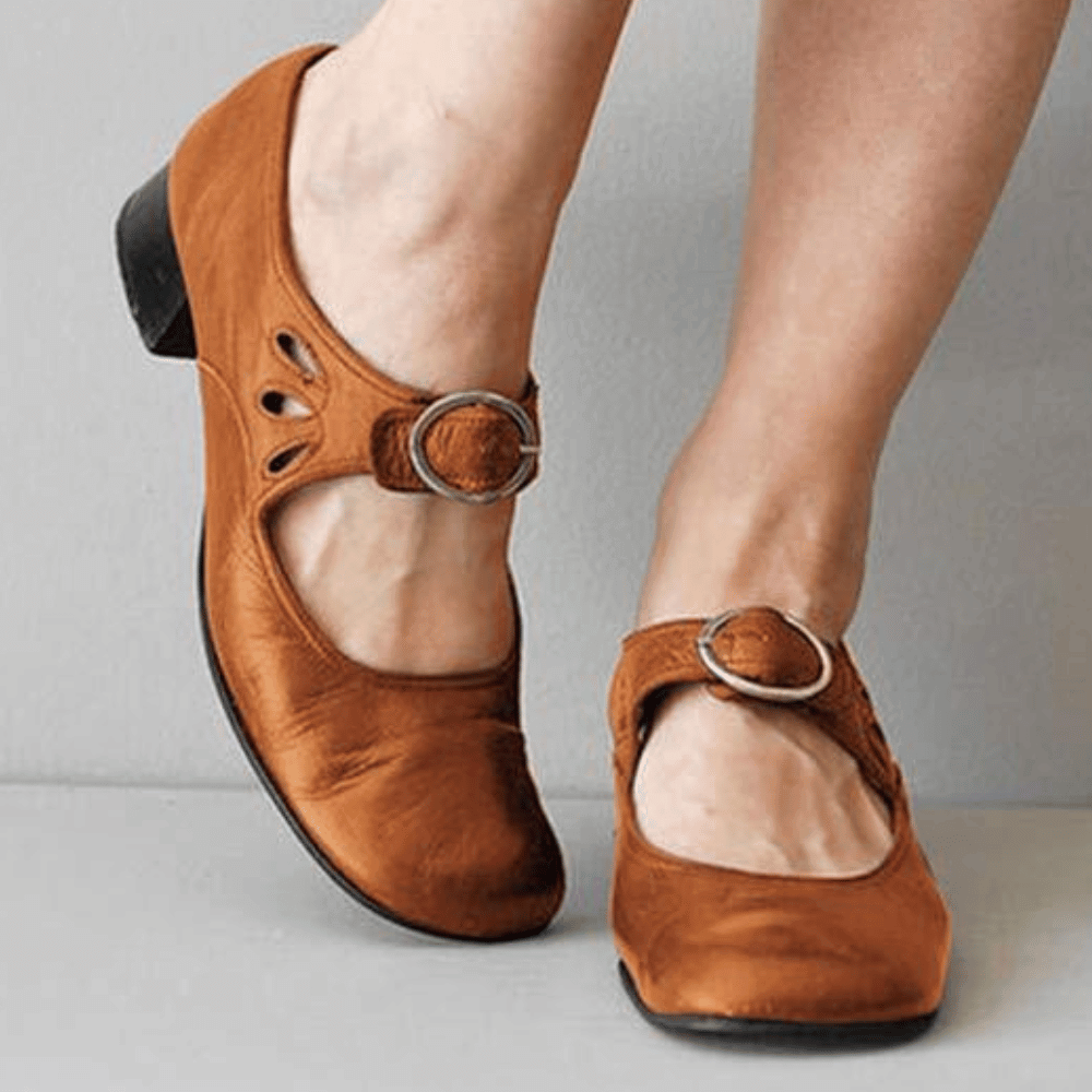 NOUVEAU RICHE Damen Bequeme Leder Riemchensandale Gepolstert Für Alltag Braun