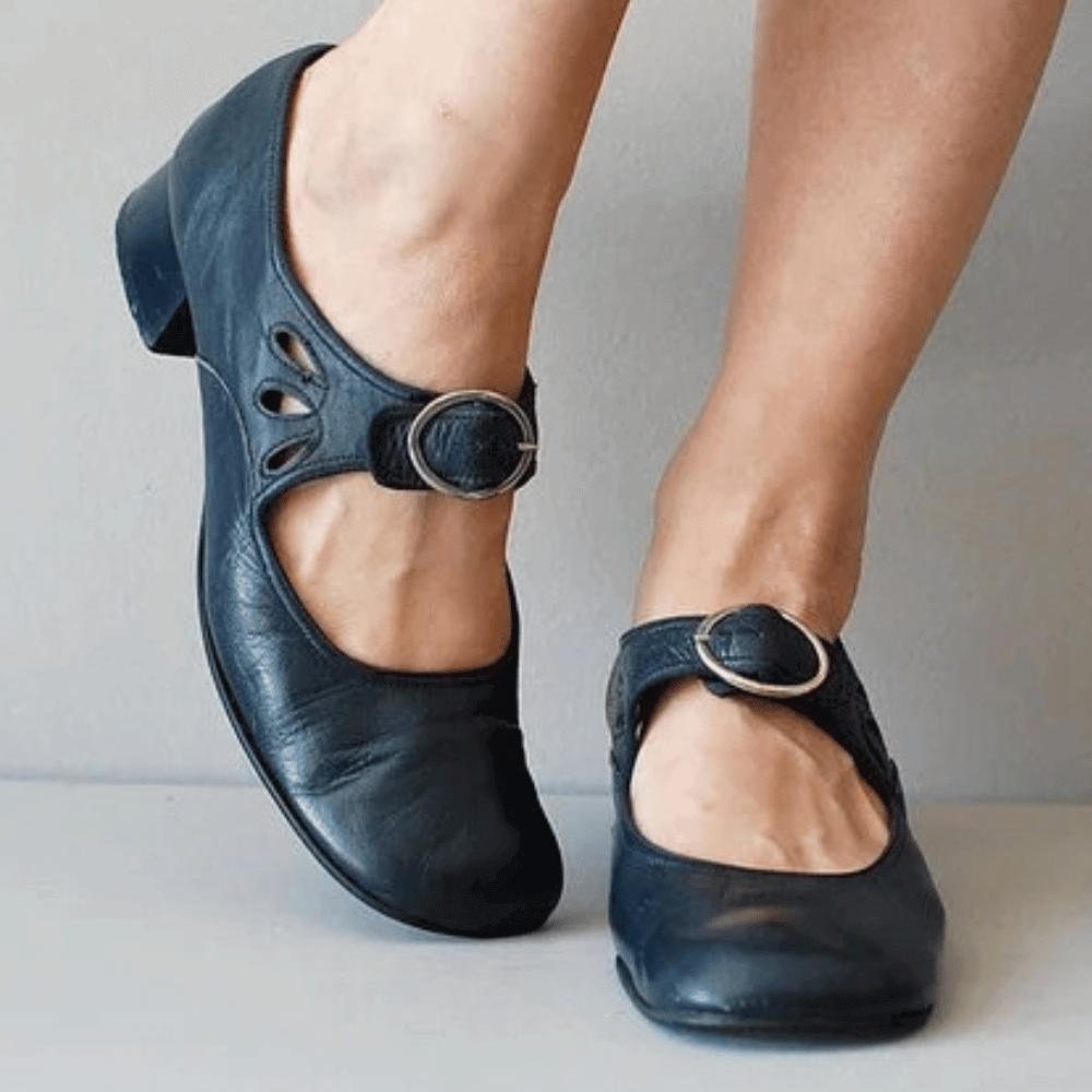 NOUVEAU RICHE Damen Bequeme Leder Riemchensandale Gepolstert Für Alltag Blau