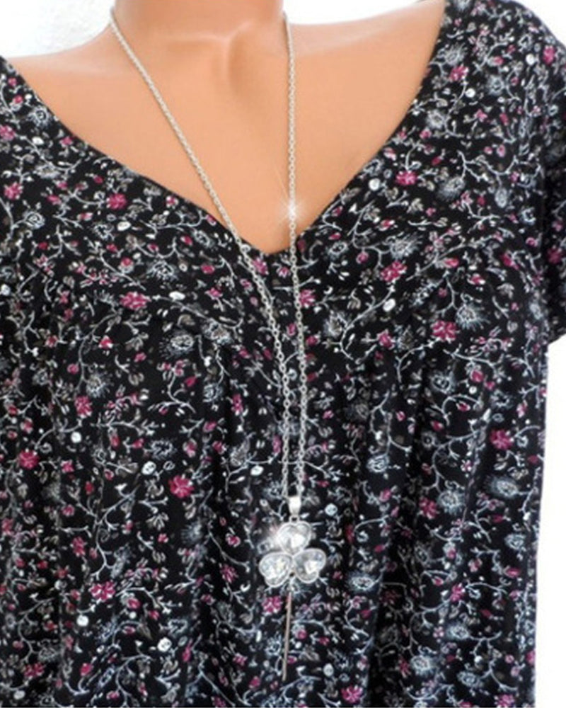NOUVEAU RICHE Mechi | Damen Bluse – Floraler Print, Eleganter V-Ausschnitt & Kurze Ärmel