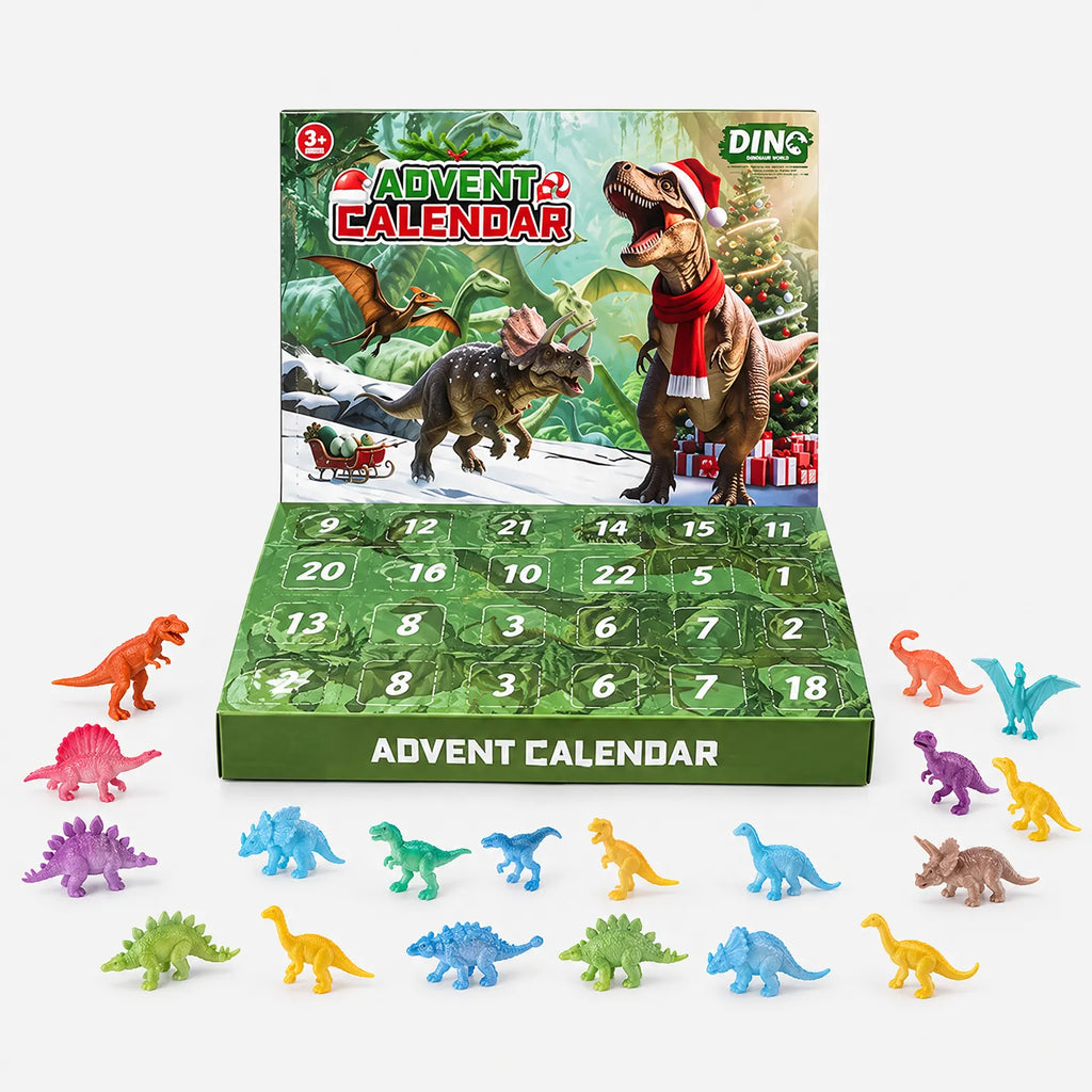 Adventní kalendář s dinosaury pro děti – 24 svítících minifigurek dinosaurů, svítí ve tmě, vánoční kalendář bez sladkostí
