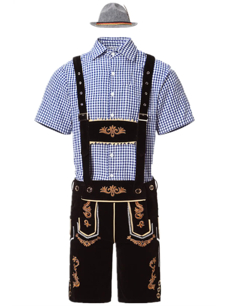 Herren Oktoberfest Lederhosen-Kostüm – Trachten Set mit Hemd, Hosenträgern & Kniebundhose, M–XXL